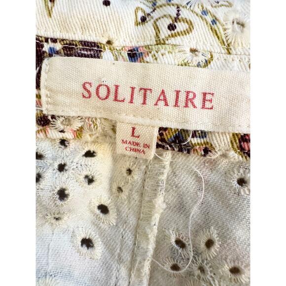 Solitaire Anthropologie Cream Eyelet Trucker Jacket Size Large Excellent Boho - Picture 3 of 7